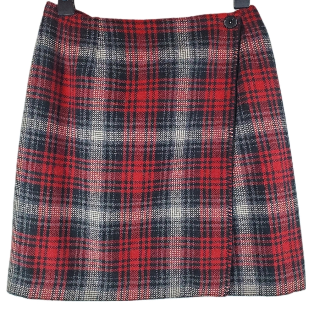 Vintage Herman Geist Red Plaid Wool Mini Wrap Skirt Size 6P Womens Soft!